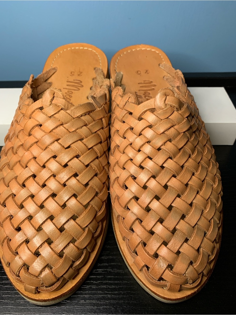 Woven Leather Slip-On Mules in Tan